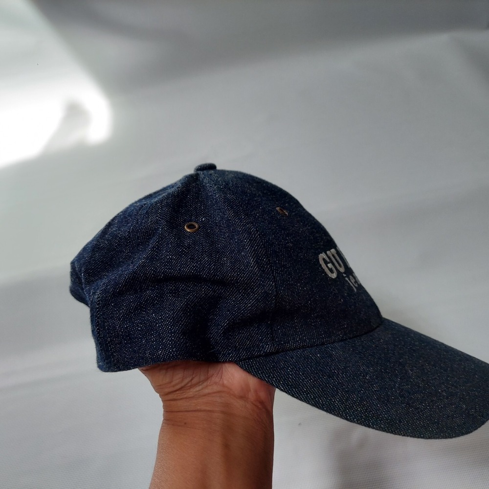 GUESS Women Baseball Cap OS Blue Retro Embroidered Logo Denim Snapback Hat - Picture 5 of 7